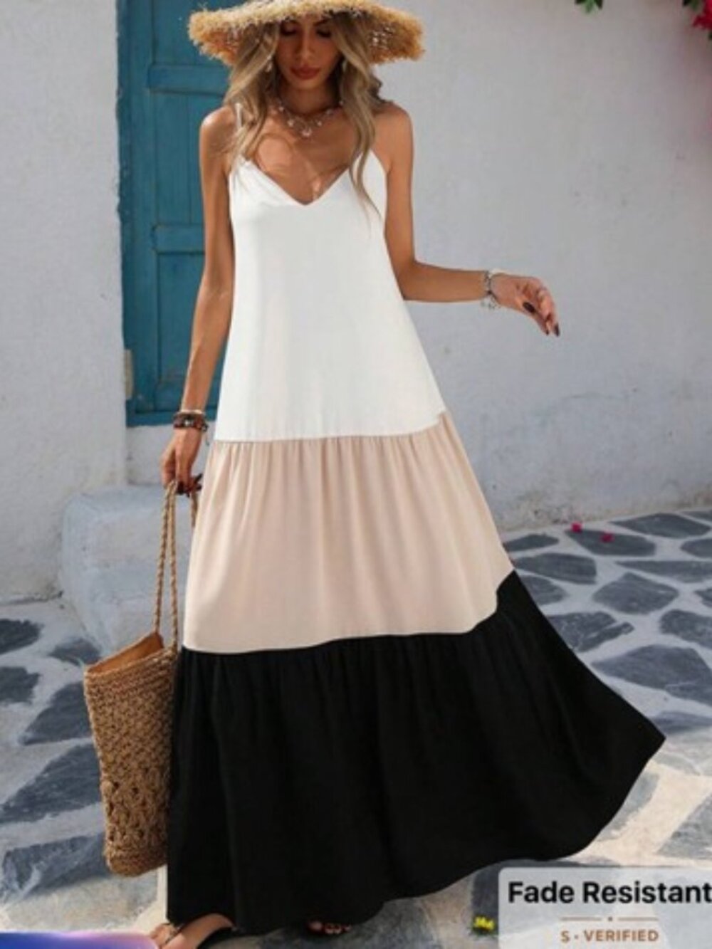 Beautiful SHEIN Woven Contrast Color Spaghetti Strap Dress - Size Small (4)